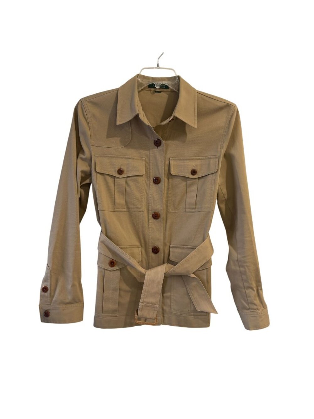 Lauren Ralph Lauren Beige Safari Belted Jacket Utility Pockets Size S